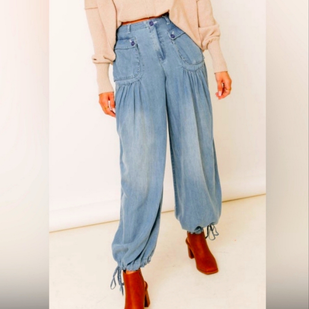 OLI + HALI Chambray Tencel Ankle Tie Pleated Pants XXL/1X/2X
